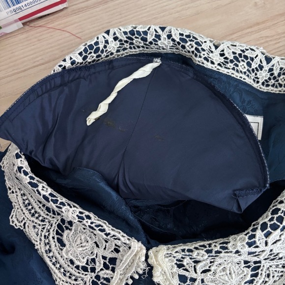 Vintage 80s Scott‎ McClintock Lace Blouse Size 10 Navy Victorian Cottage Prairie - Picture 11 of 12